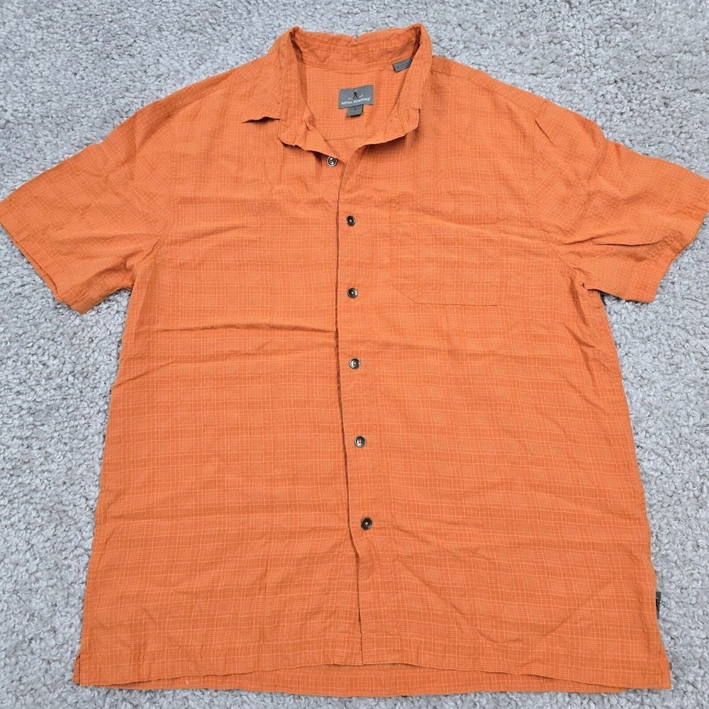 Royal Robbins Shirt Mens Large Orange Short Sleeve Grid Relaxed Fit Outdoor